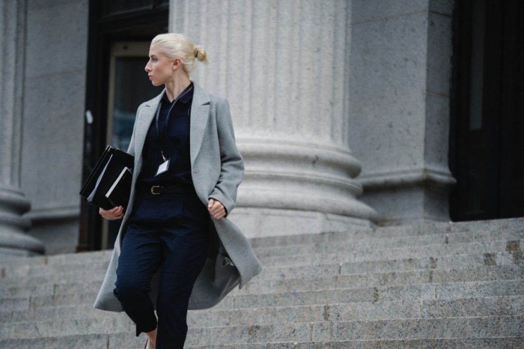 lawyer leaving a building